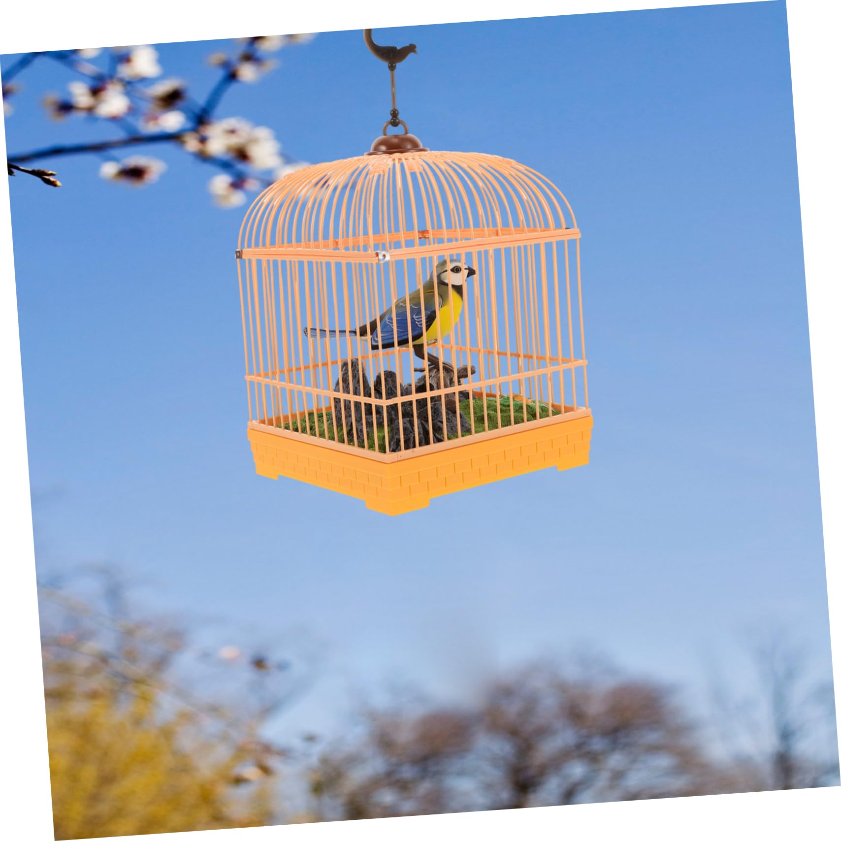 SUPVOX Juguete de Pájaro Artificial con Jaula Pequeña y Activación por Sonido, Diseño Realista de Plástico para Entretenimiento Portátil de Niños y Adultos