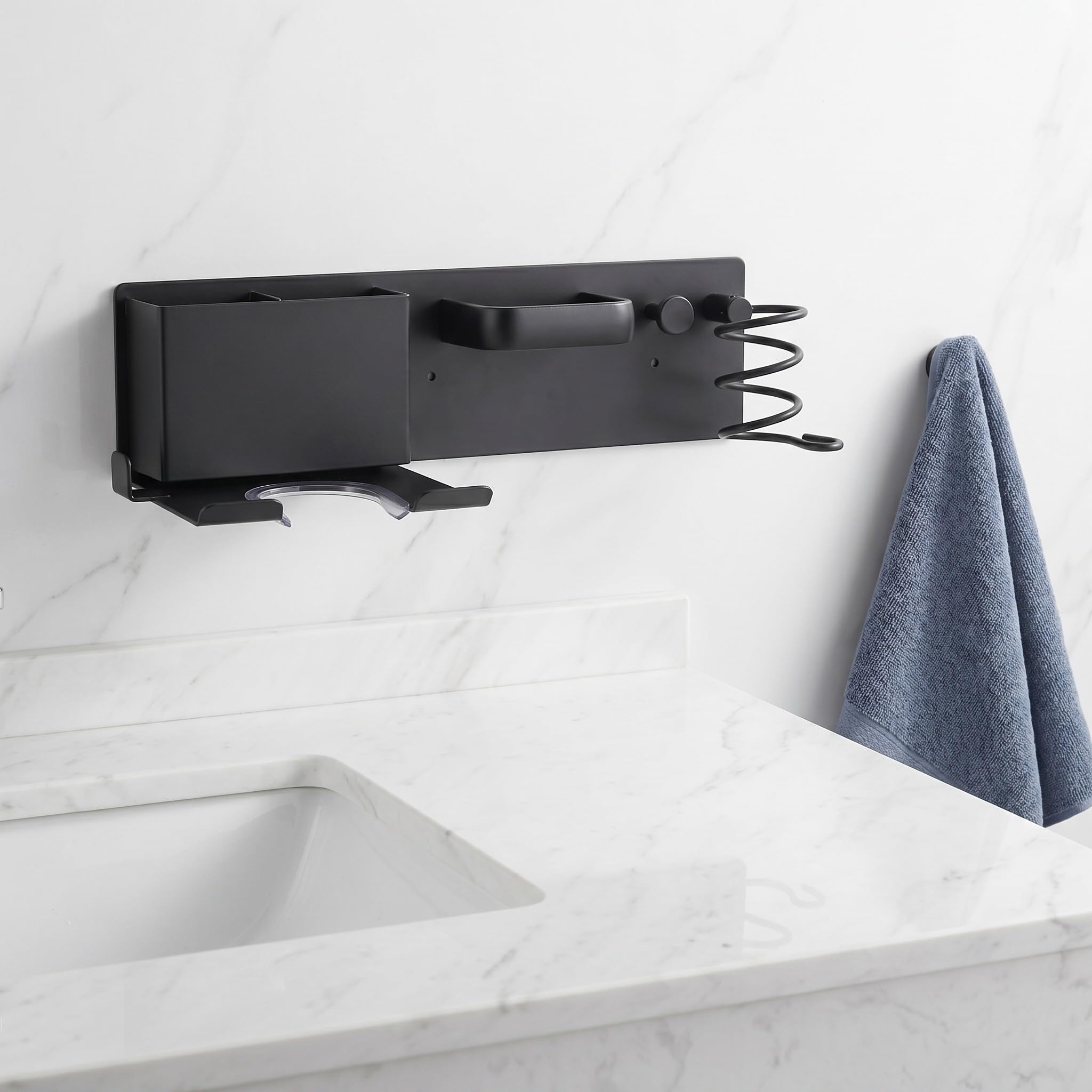 Genérico Soporte de Secador de Pelo de Pared Adhesivo en Plástico y Hierro para Accesorios de Peinado en Tocador o Salón, Diseño Sencillo Marcas