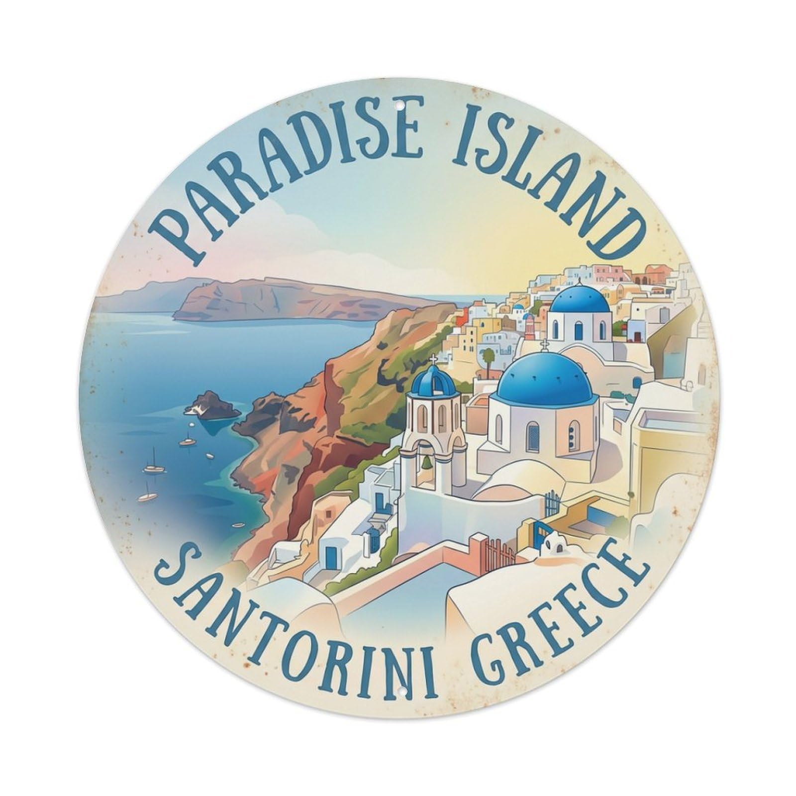 Galvaxio Style Vintage Travel Paradise Santorini Island Metal Tin Sign