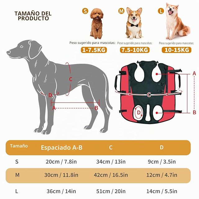 Foto 3 de 7 de PETCUTE Mochila Transportadora para Perros Grandes,Ajustables Arnés de Elevación para Perros con Asa,Mochila…