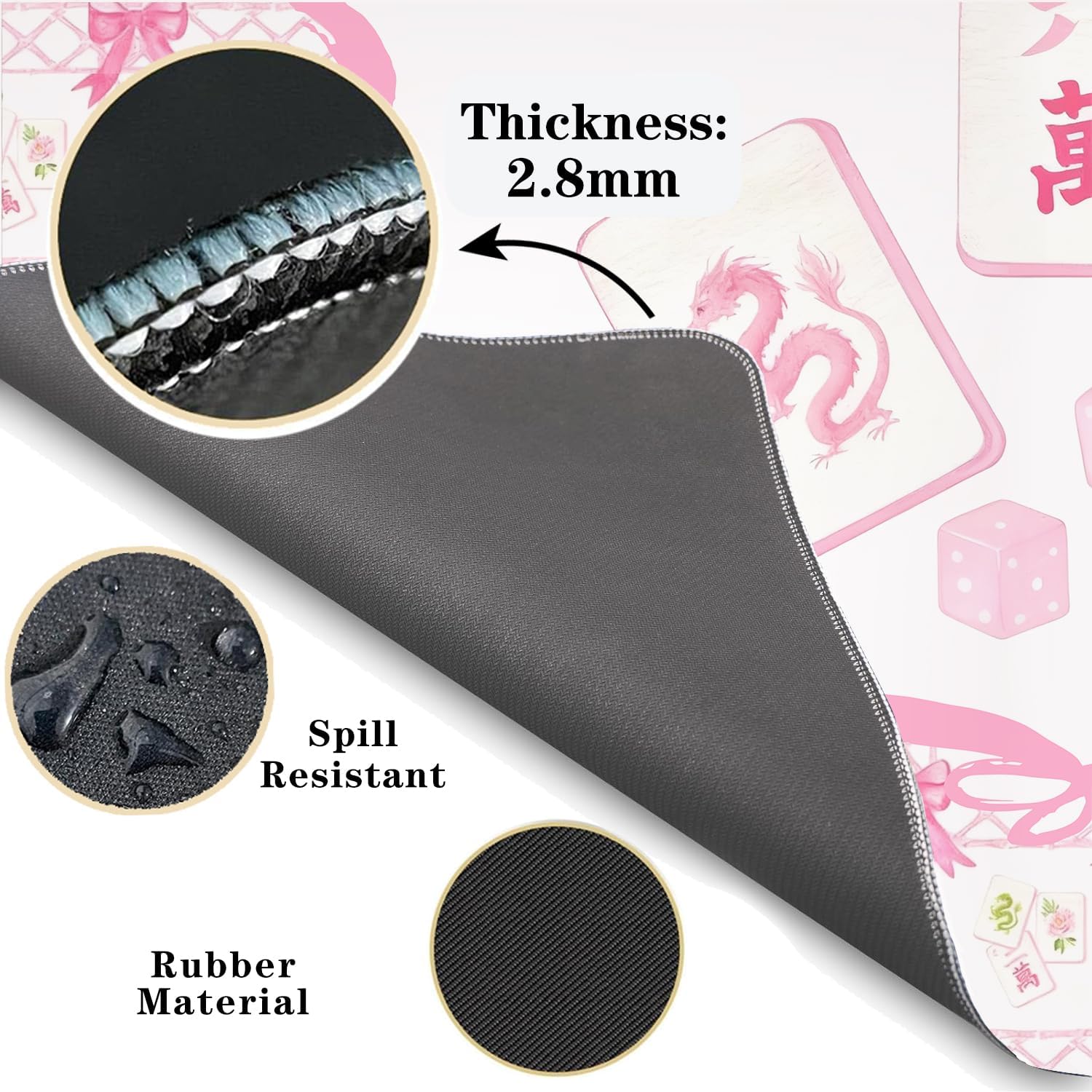 Coquette Pink Bow Mahjong Mat for Table 31.5 x 31.5 in, Preppy Pink Chinoiserie Non-Slip Noise Reduction Mahjong Table Cover Tablecloth for Card Poker Dominoes Dice and Board Games