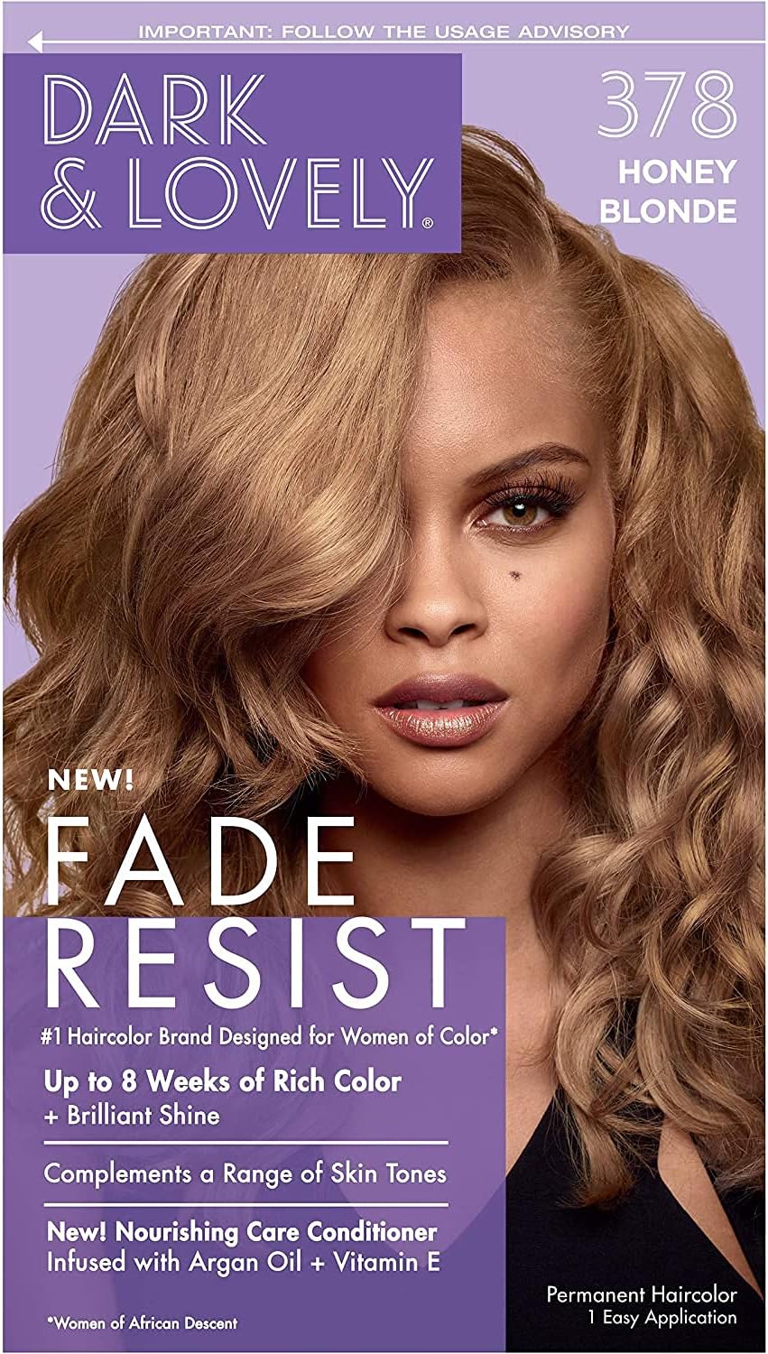 Dark and Lovely Fade Resist Permanent Hair Colour Hair Dye Up To 100 Percent Gray Coverage Brilliant Shine (Honey Blonde 378)