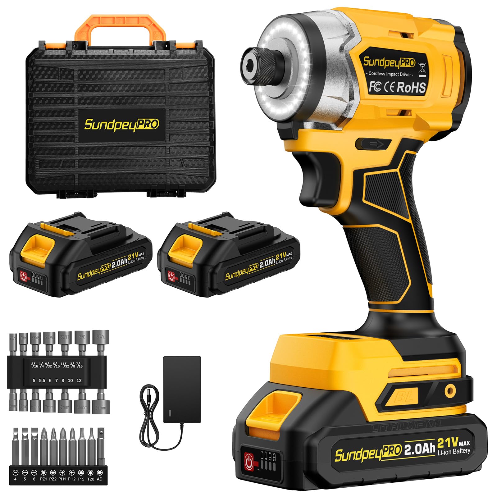 2832 In-lbs Brushless 21V 1/4" Cordless Power Impact Driver Set
