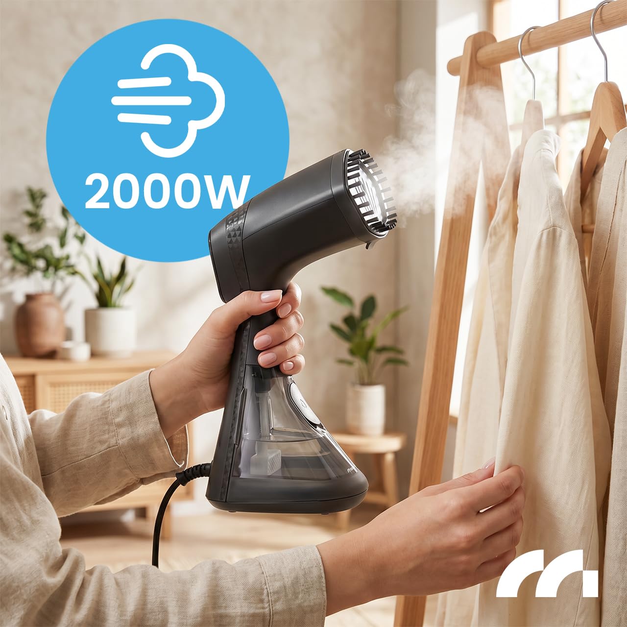 MalTec Żelazko parowe 2000 W, 4-stopniowa regulacja pary, zbiornik na wodę 320 ml, parownik do ubrań pionowy i poziomy, podeszwa ceramiczna, sterowanie dotykowe, przenośny ręczny parownik do koszul