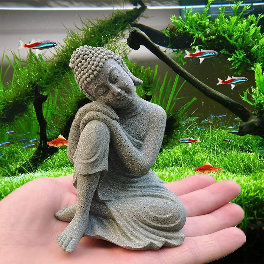 Miniatura 4 de Estatua de Buda Mini Buda, piedra arenisca natural, hecha a mano para jardín zen, peces, acuario, yoga, bonsái, micropaisaje, espiritual, Fengshui,