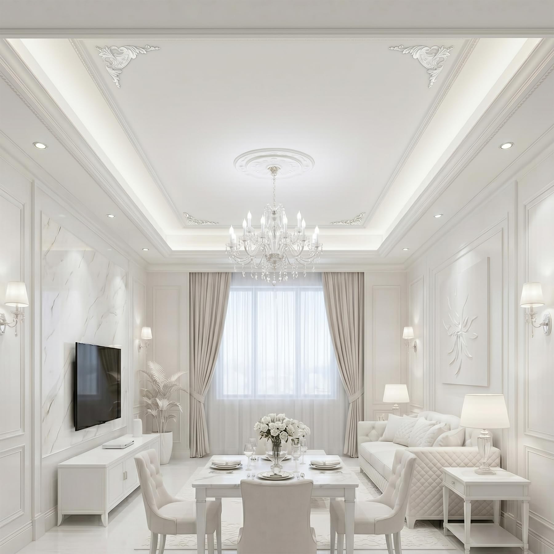 4 PCS Angolari Decorativi per Pareti E Soffitti in PU Modanature Angolari 3D con Decorazioni Floreali Profili Decorativi Verniciabili per Cornici E Angoli Elegante Finitura