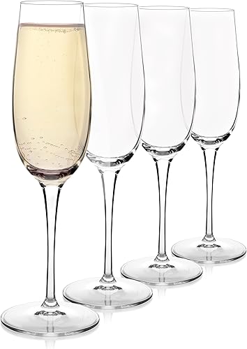 Luigi Bormioli Crescendo 8 onzas. Copas de champán, juego de 4, vasos Prosecco, cristal transparente Son-hyx, apto para lavavajillas, fabricado en