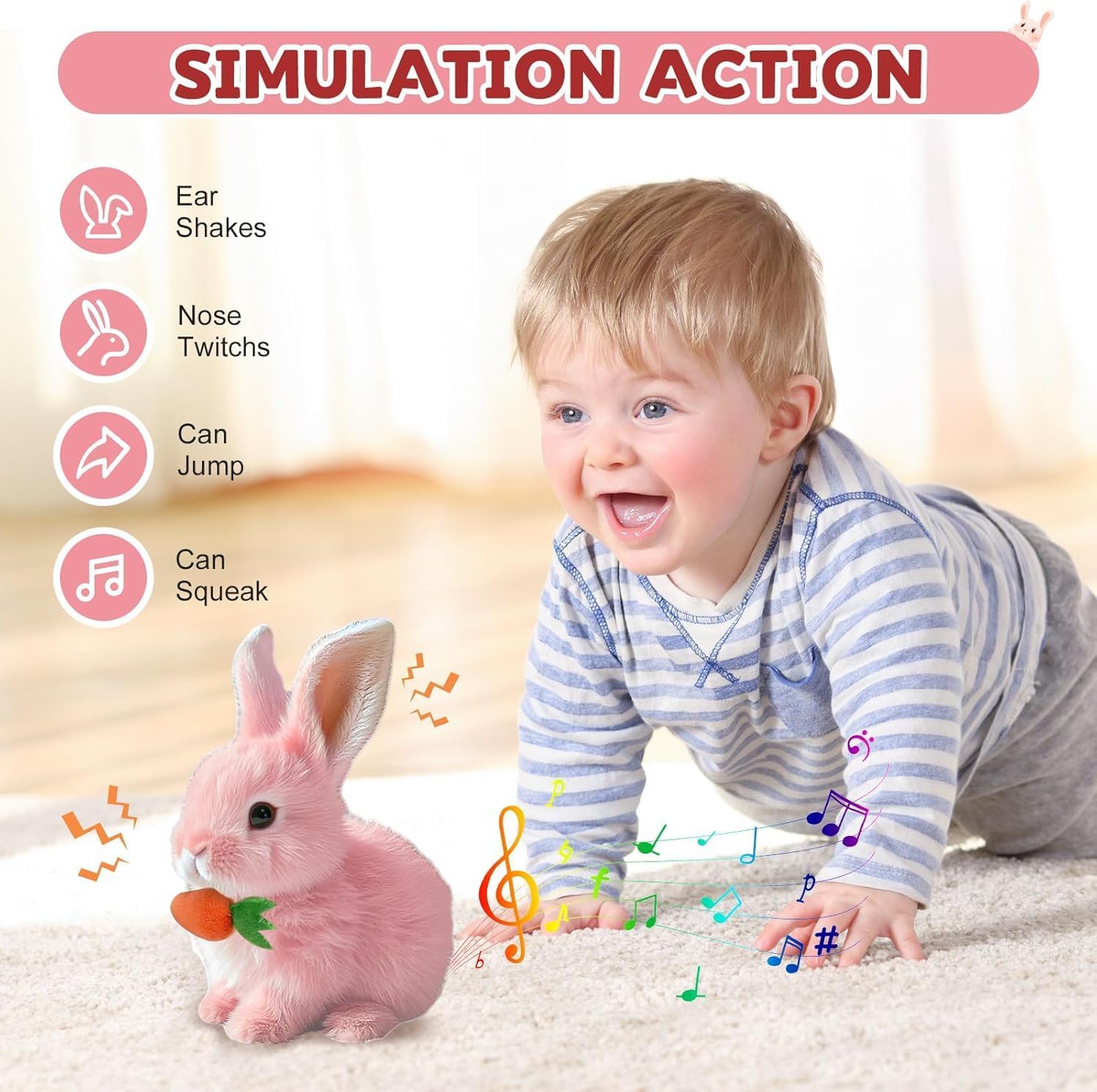 Realistic Bunny Toy, 2026 New Easter Basket Stuffer Bunny Toy, Interactive Bunny Stuffed Animals Can Walk and Talk, Handmade Hopping Rabbit Toy Easter Gifts for Kids (White)