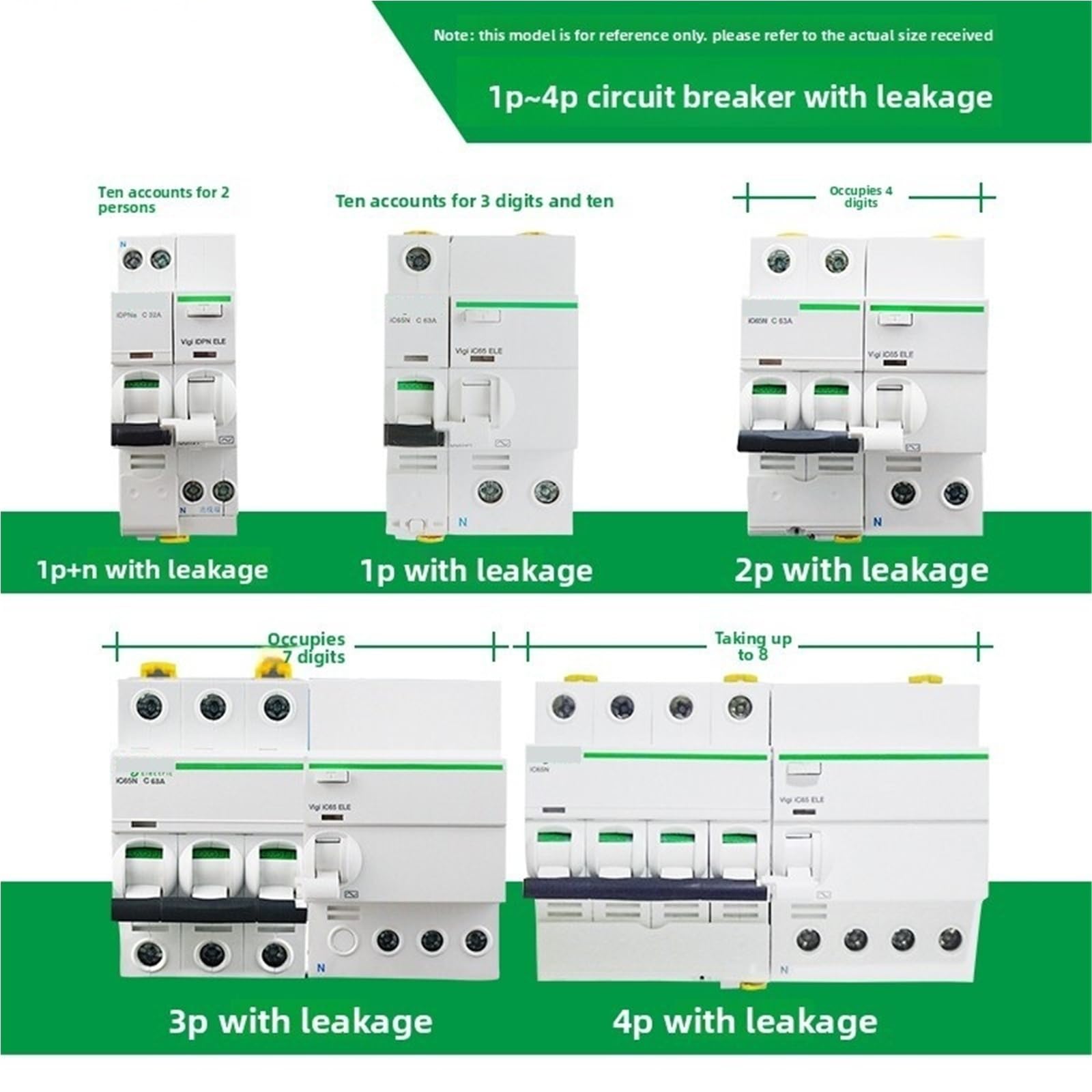 Przełącznik 1 szt. elektryczny A9 iC65N wyłącznik automatyczny wyłącznik powietrza z zabezpieczeniem przed wyciekiem wyłącznik główny 1P 2P 3P 4P 6/80A (typ D, 2P, 63A)