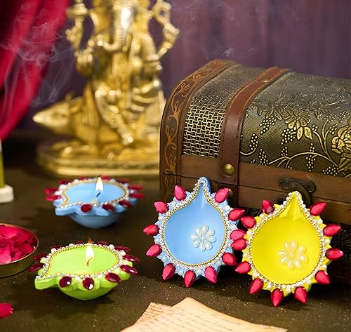 Miniatura 3 de IndoTribe 12 piezas Diwali Diyas para decoración Diwali Decoraciones para el hogar Diwali luces Diwali Decoración Diwali Diya Diwali Vela Diwali