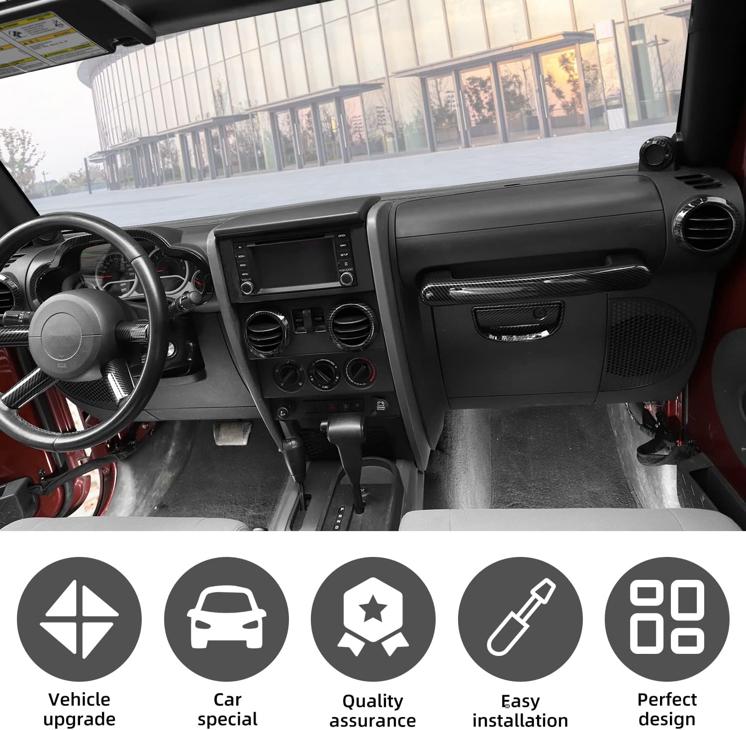 Carbon Fiber 14PCS Full Set Interior Trim Kit for 2007-2010 Jeep Wrangler JK JKU,Air Outlets A Pillar Speaker Glove Box Handle Dashboard Cover Trim