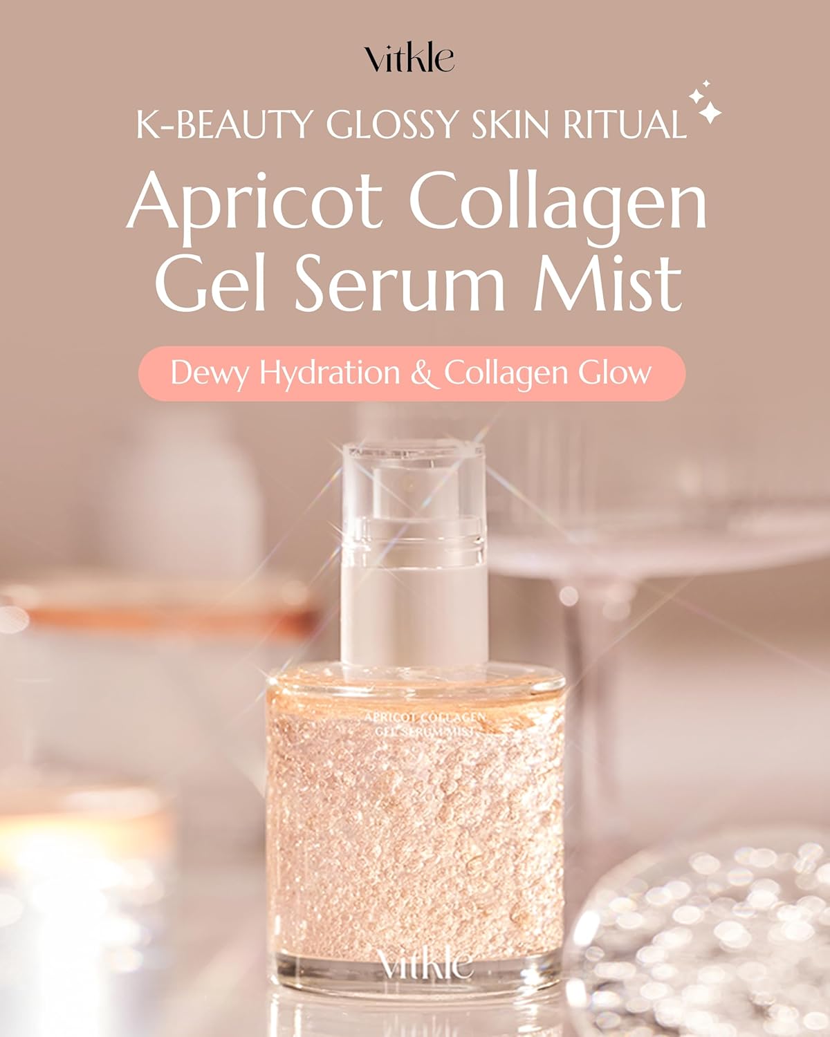 Apricot Collagen Gel Serum Mist - Korean Face Moisturizer French Patented with 8-Layer Hyaluronic Acid, Bakuchiol, Adenosine for Hydration Glow Firming Anti-Aging Spray, 3.38 fl.oz. - Image 2
