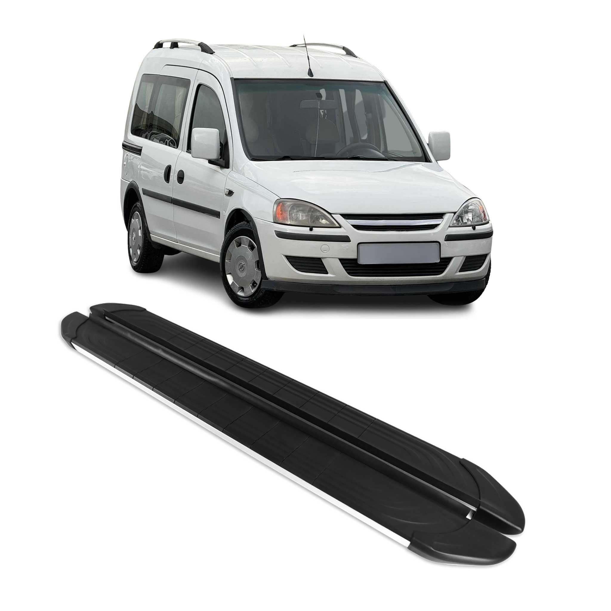 OMAC Sottoporta Laterali Pedane Laterali Compatibili con Opel Combo 2001-2011 Nero-Argento Alluminio 2 Pz