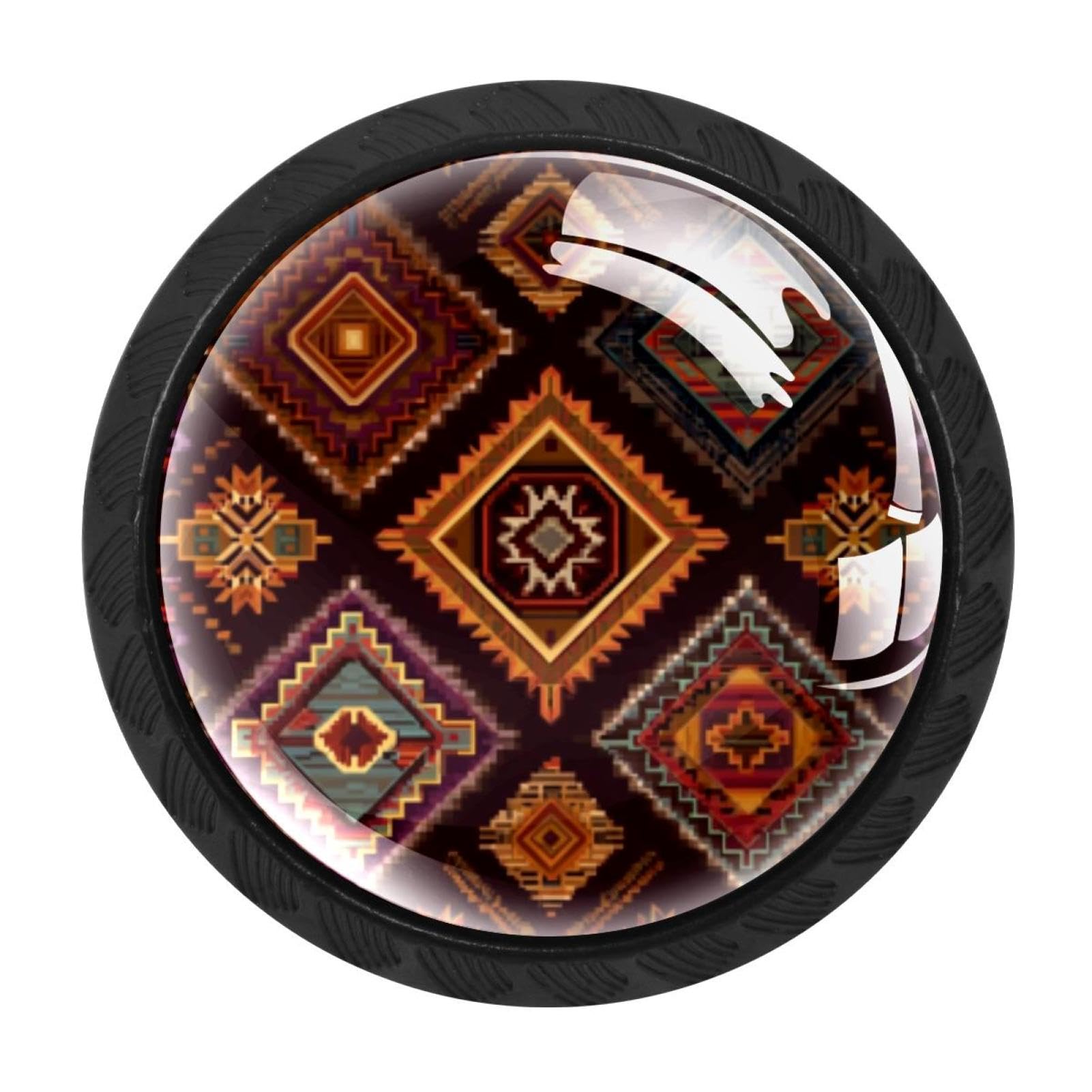 CHENZZZZ 4 Pack Cabinet Handles Black Ancient Echoes Aztec Geometric (2) Cabinet Knobs Draw