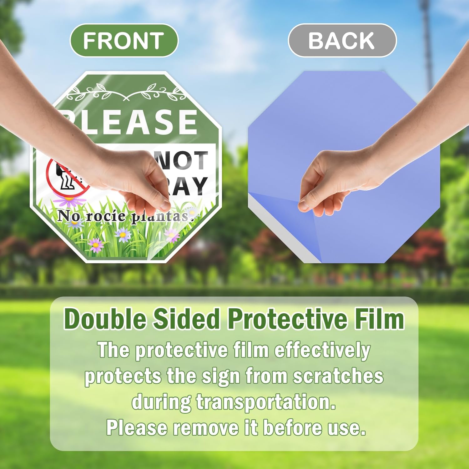 2 Pack 10" x 28" Do Not Spray Signs with Stake, Aluminum Garden Metal Signs for Outdoor Lawn, Bilingual Plant Sign in English and Spanish