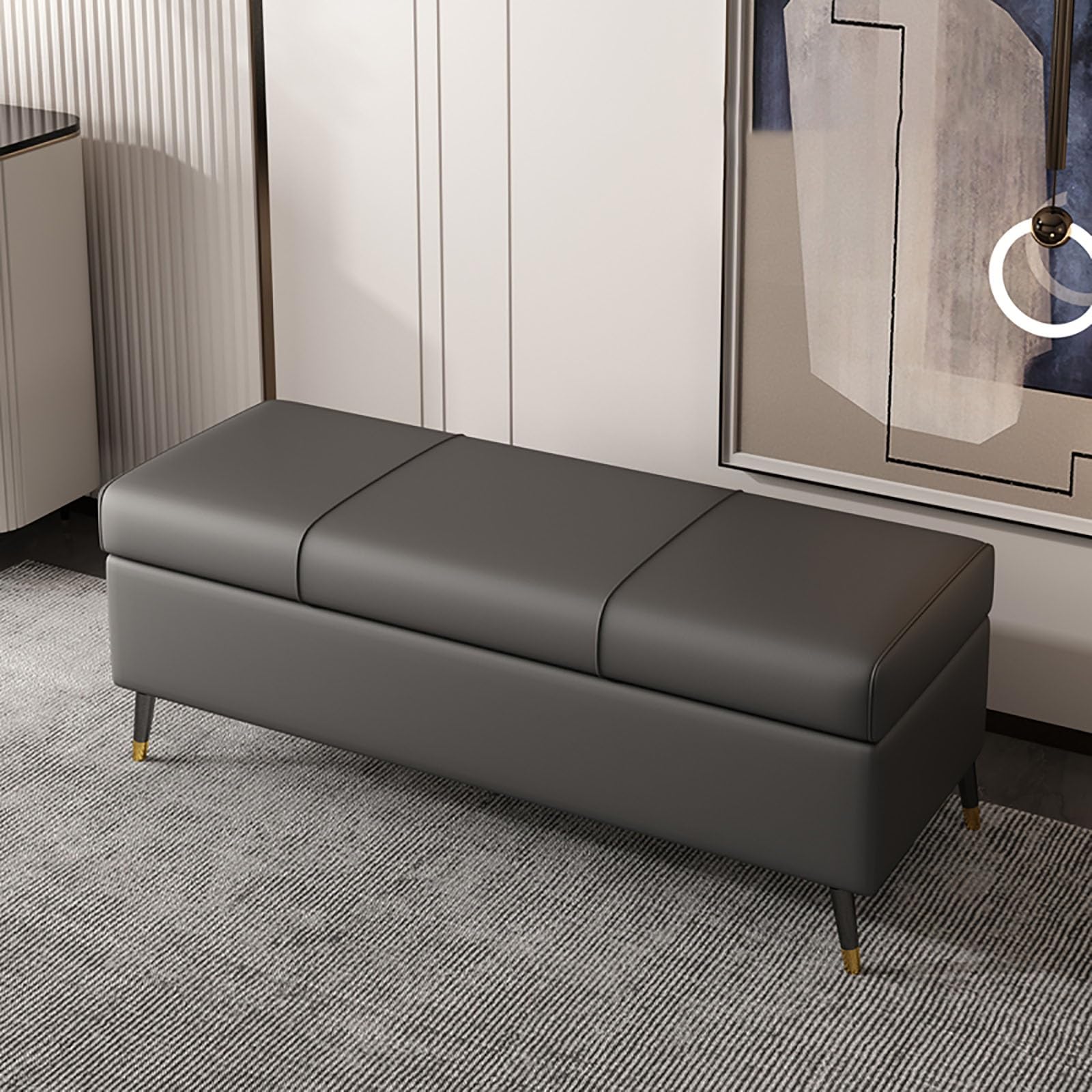 Banc de rangement en bois rembourré et coffre de salon élégant