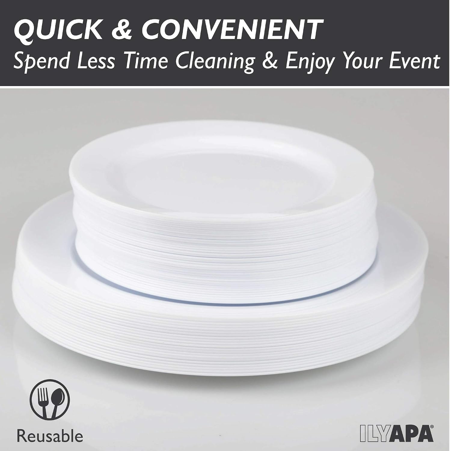 60 Premium Plastic Plates for Dinner Party or Wedding - 30 10.5 Inch & 30 7.5 Inch White Disposable Plate Set