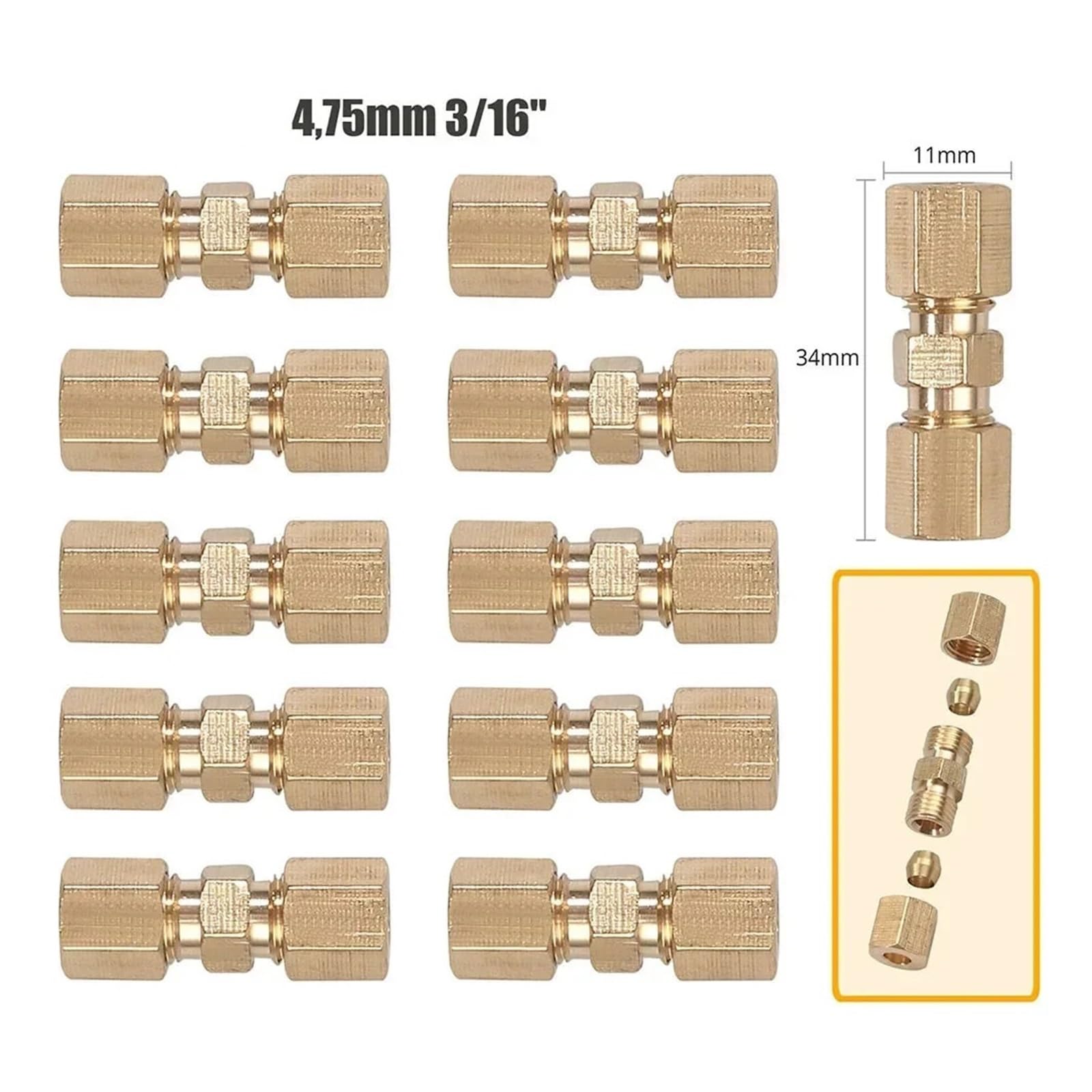 10 Stück Universal-Bremsleitungsanschluss for Bremsleitung ohne Bördelung 4,75 mm 3/16 Zoll Bremsleitungsanschluss Passend for Bremszubehör