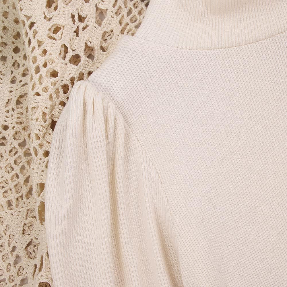 Toddler Baby Girl Basic Solid Color Turtleneck T Shirt Ribbed Knit Top Puff Long Sleeve Soft Cotton Clothes - Image 5