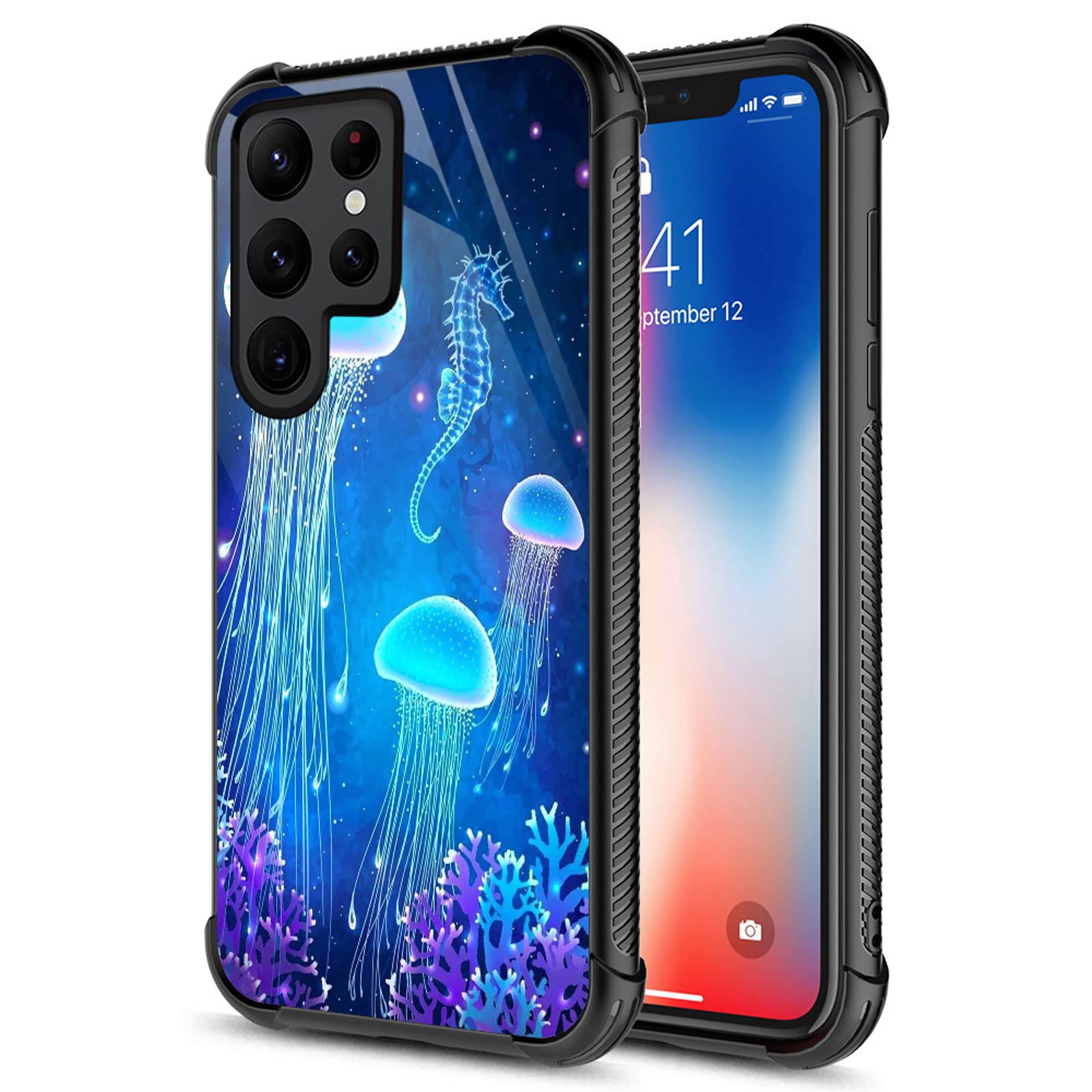 CARLOCA Compatible with Samsung Galaxy S22 Ultra Case,Jellyfish and Coral World Identity Graphic Design Shockproof Anti-Scratch Hard Acrylic Case for Samsung Galaxy S22 Ultra