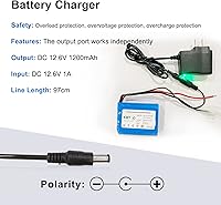 Vista 5 de KBT 12V 1200mAh Batería recargable de iones de litio, paquete de batería de repuesto con cables desnudos y cargador compatible para dispositivos