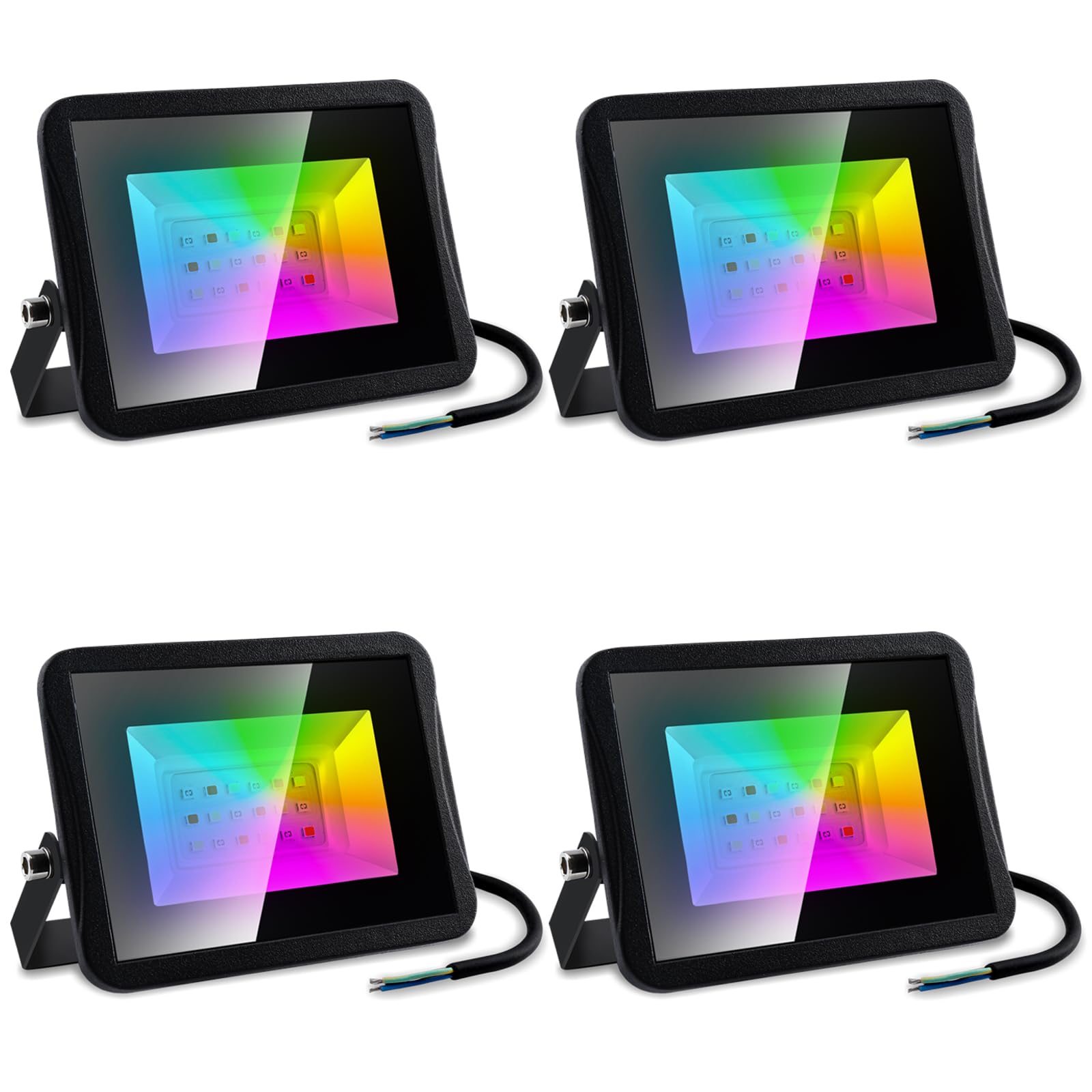 Sonnewelt Lot de 4 spots LED RVB - Projecteur extérieur - Étanche - Super lumineux - Avec télécommande - Changement de couleur - 50 W