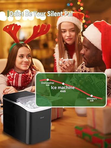 Miniatura 7 de Máquina de hielo portátil para encimera, 26.5 libras en 24 horas, 9 cubitos de hielo listos en 8 minutos, cuchara de hielo y cesta, tamaños de bala