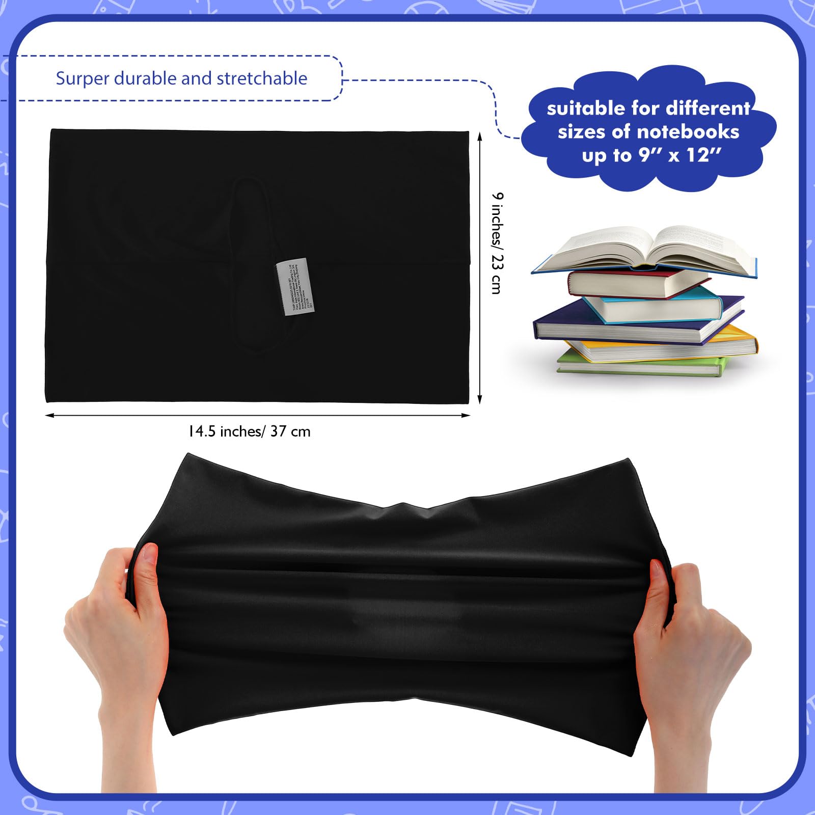 Sherr Confezione da 14 copertine per libri elastiche, resistenti, lavabili, riutilizzabili, per la maggior parte dei libri, circa 22,9 x 30,5 cm, colore nero