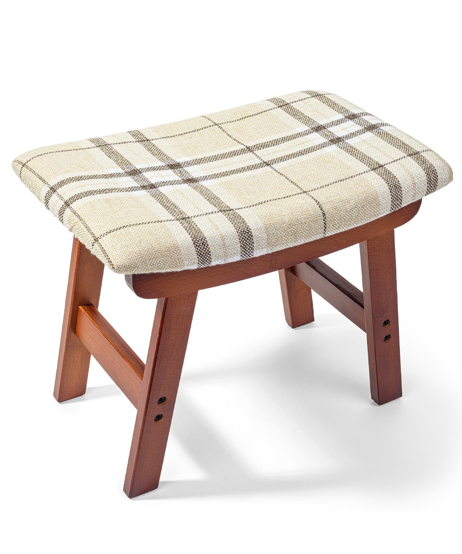 BAMBOO LAND- Bamboo Foot Stools Ottoman, Beige Cushion & Brown Wood Legs, Small Ottoman Foot Rest for Couch
