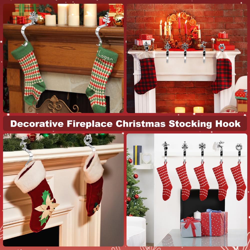 NAROSEBE 5 Ganci Calze Camino Supporto per Calza di Natale Robusti Antiscivolo Porta Calze di Natale Argentato per la Festa di Natale Decorazione del Camino
