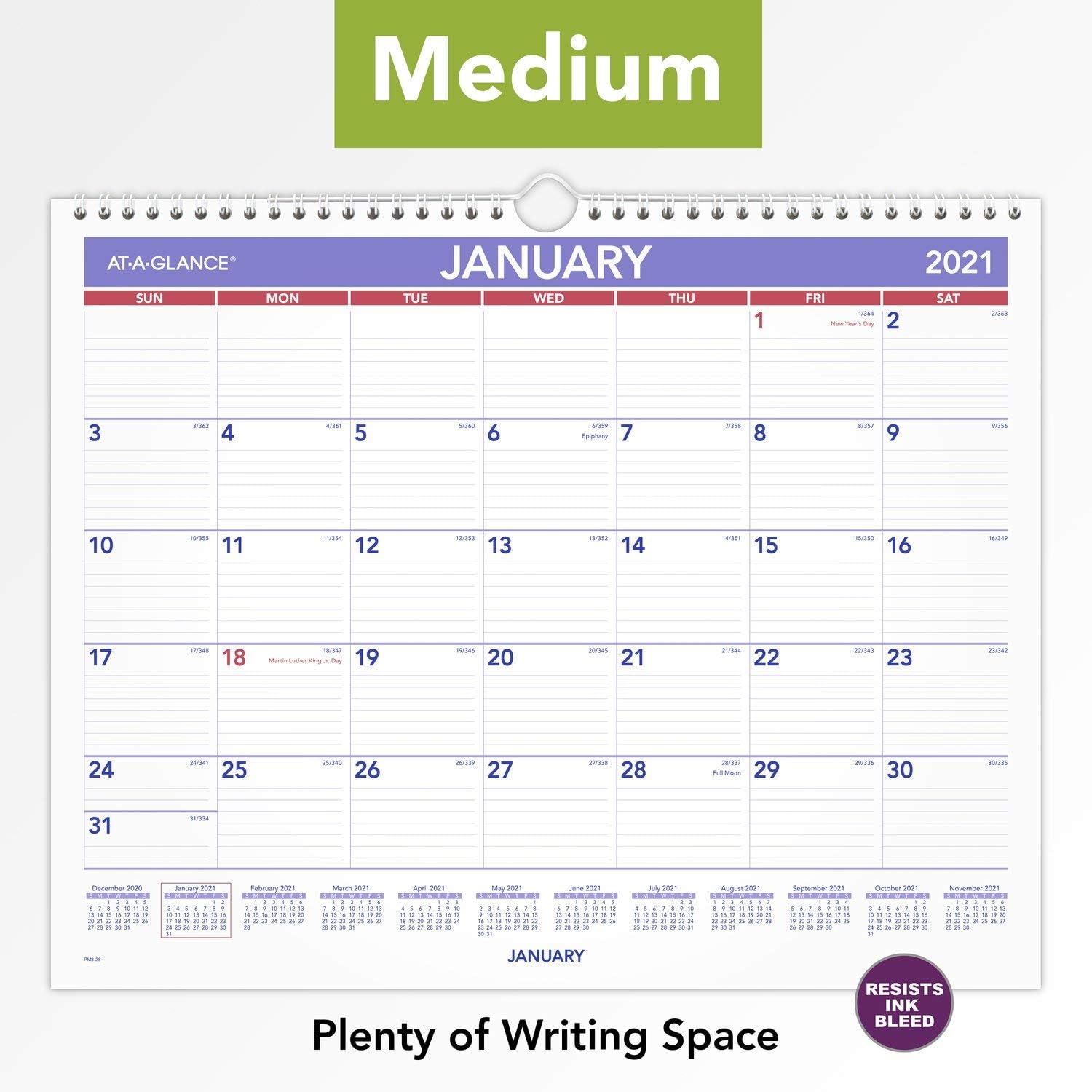 2021 Wall Calendar by AT-A-GLANCE, 15" x 12", Medium, Monthly, Wirebound (PM82821)