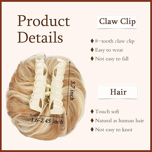 Miniatura 3 de Sofeiyan Extensiones de cabello sintético con clip de garra, moño desordenado, ondulado, rizado, con clip de pinza para coleta de caballo,
