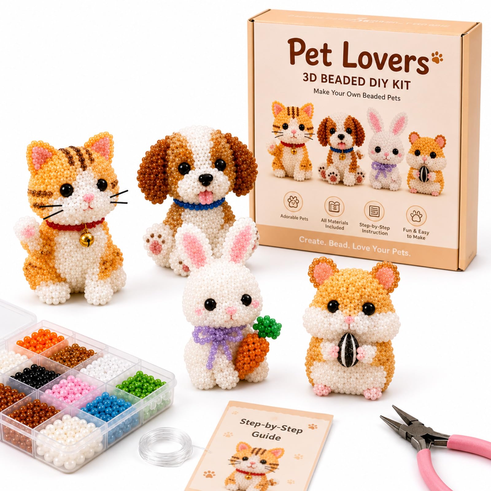 Liocwocne Tiny 3D Beaded Animal DIY Kit, Cute Bird and Animals Bead Making Set with Instructions, Handmade Beadwork Embroidery Art Craft Kits, Creative Jewelry Gift for Adults Teens (Yellow)