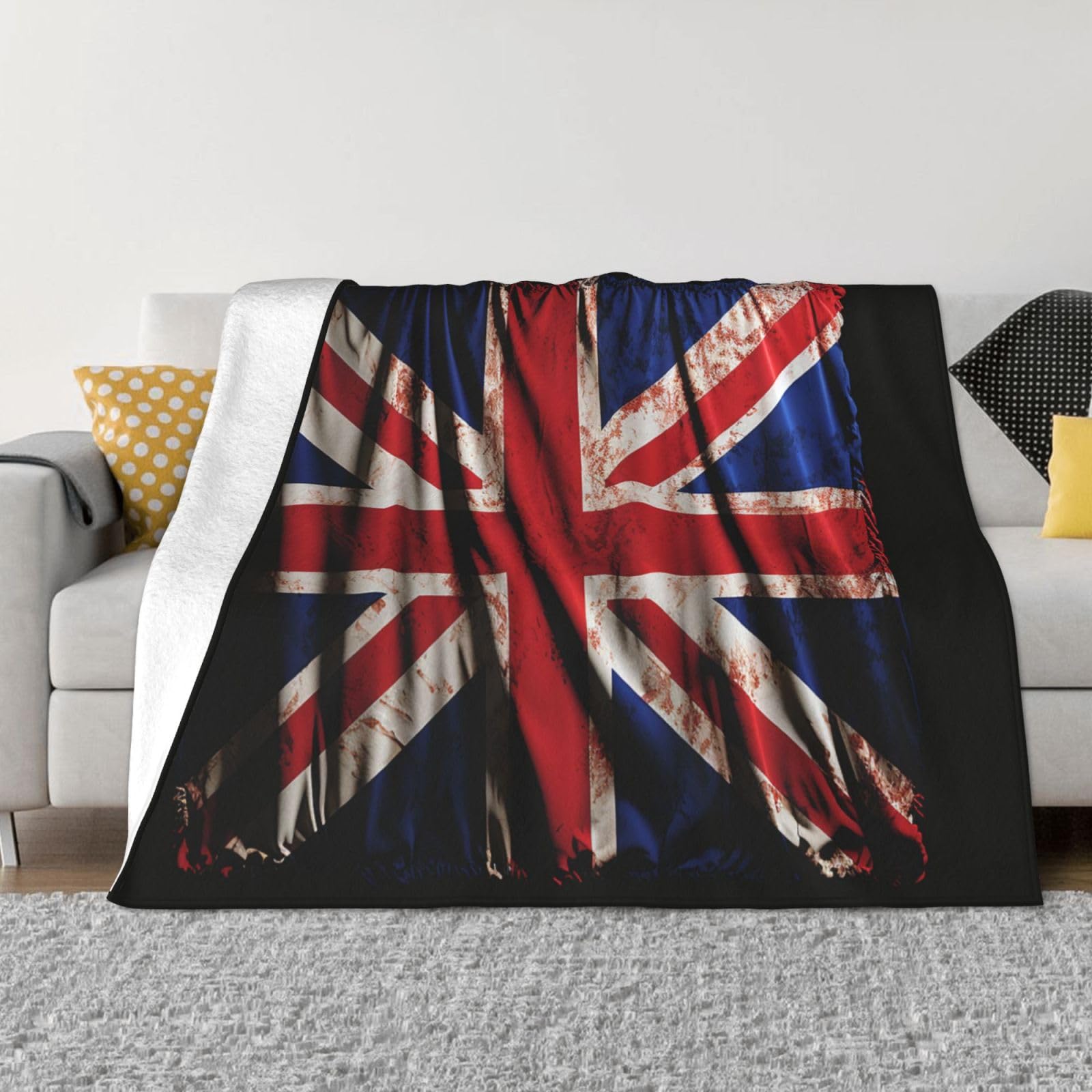 Couverture polaire lit et canapé plaid microfibre doux motif drapeau britannique OUSIKA