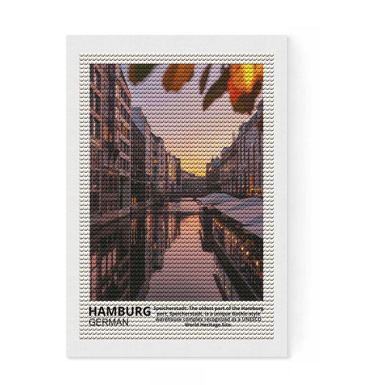Junmoney Hamburg DIY Diamond Art Canvas Kit 8"x12", Farmhouse Decor, Cute Room Decor, with Tool Kit, Fun Craft Activity