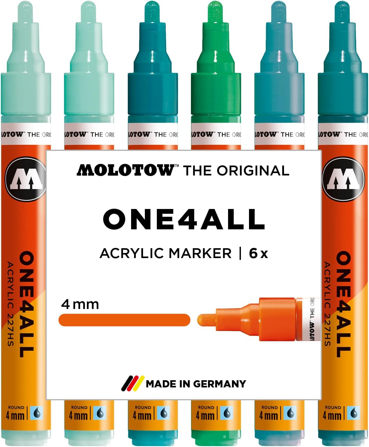 Molotow One4All Acrylic Markers - Set of 6, Tropical Colors, 4 mm