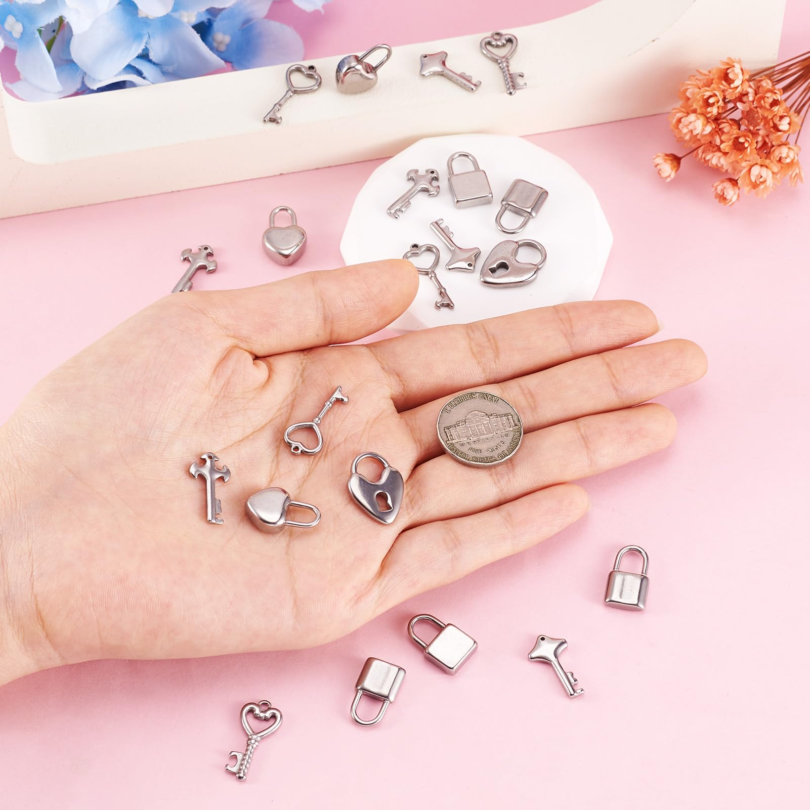 PH PandaHall 2 Stili Ciondoli Chiave 4 pz Ciondoli Chiave In Argento Sterling con Anello di Salto Forniture Artigianali Chiave Ciondoli Scheletro Vintage per La Creazione di Gioielli Primavera Estate