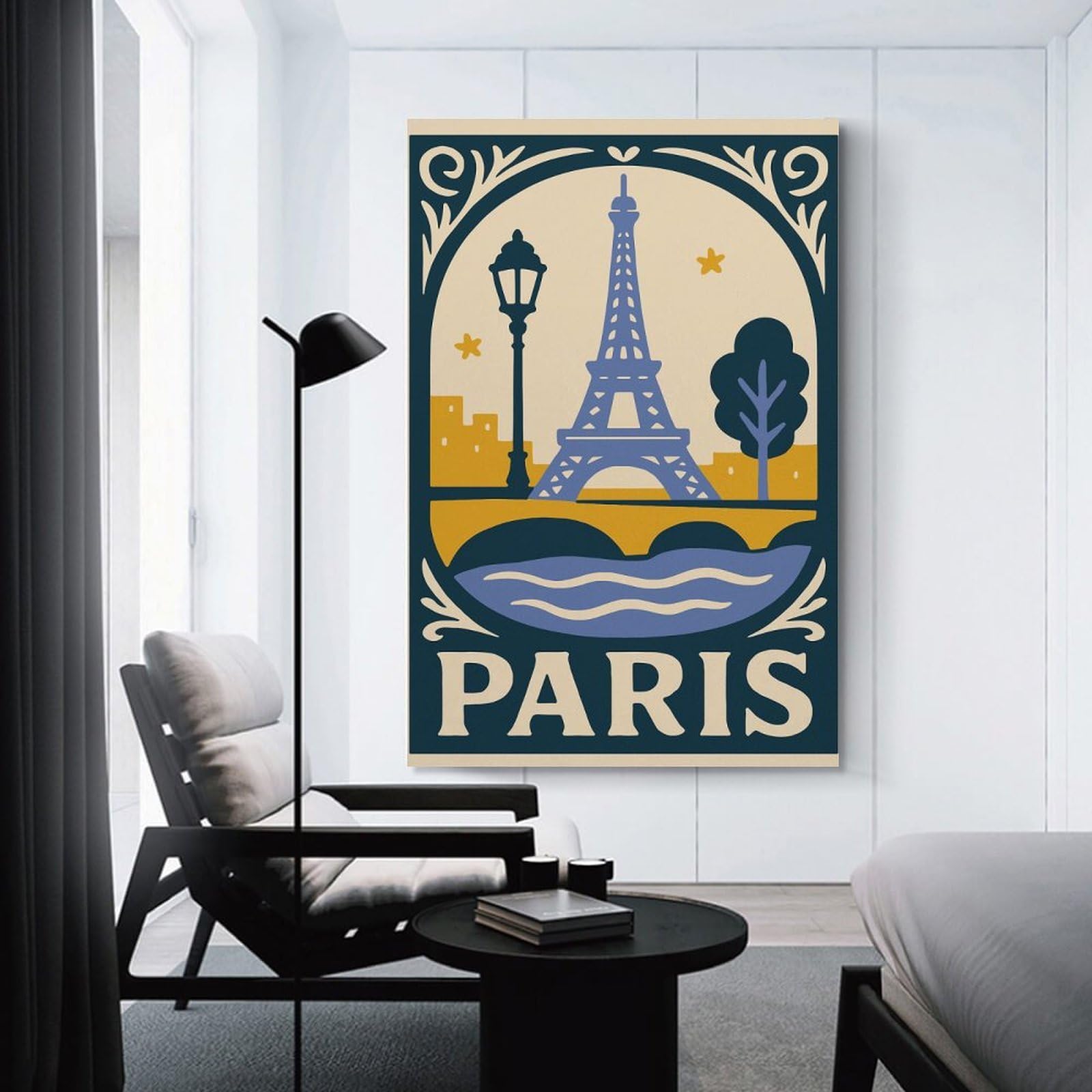 Room Decor Wall Art Paris Illustration with Eiffel Tower, 24x36inch(60x90cm), for Gallery Wall Layouts in Home Or Office, Home Wall Art for Statement Displays
