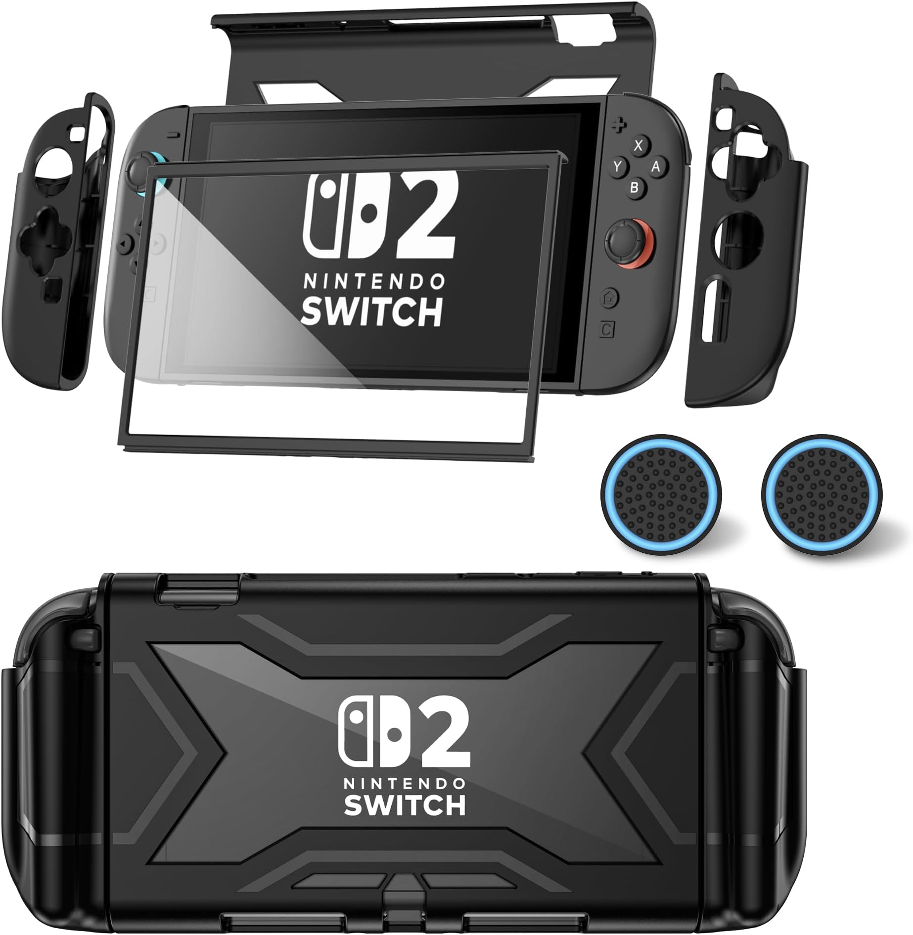 for Nintendo Switch 2 Case 2025 [Built-in Screen & Lag-Free Touch] [Magnetic Joy Con Controllers Friendly],360°Shockproof Design Cover Accessories for Nintendo Switch 2 & 2 X Thumb Grip [no_operating_system]