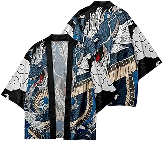 Mens Kimono Robe Jacket 3/4 Sleeve Open Front Japanese Shirt Bathrobe Lightweight Coat