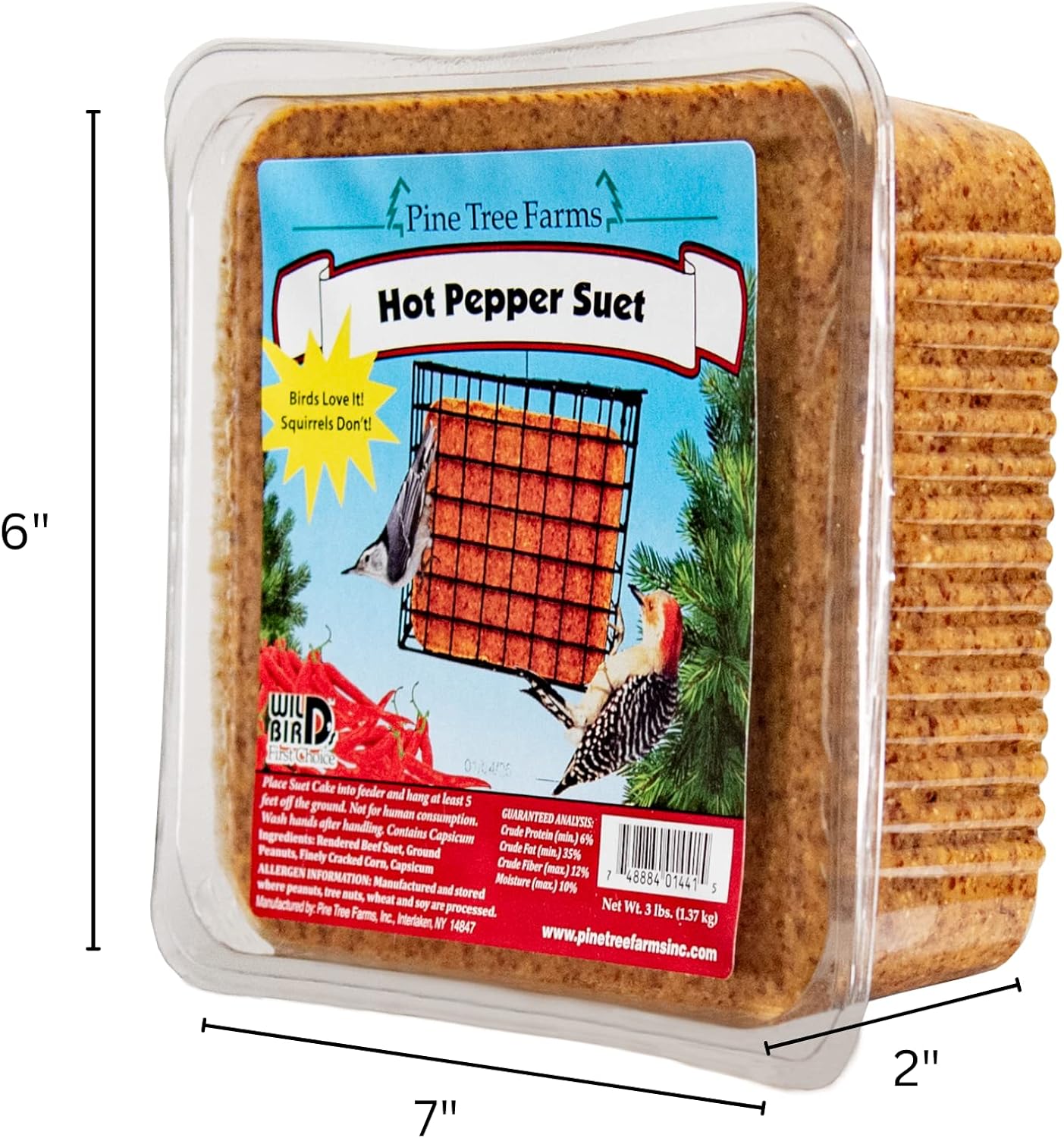 JCs Wildlife Pine Tree 1441 Hot Pepper Suet Cake, 3-Pound (2-Pack)