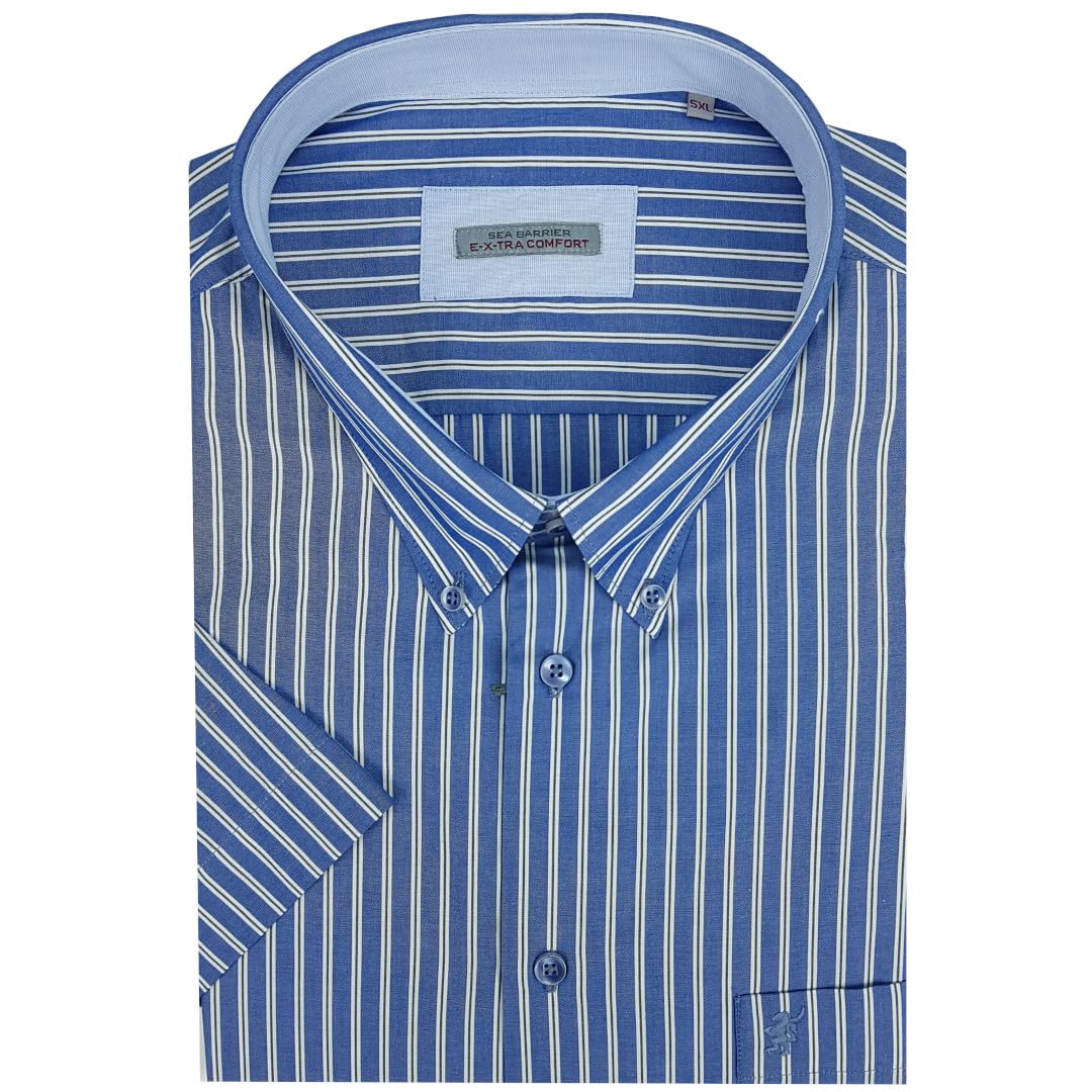 SEA BARRIER Camicia Grado Manica Lunga - Puro Cotone Uomo, Blu Scozzese, Taglia 3XL