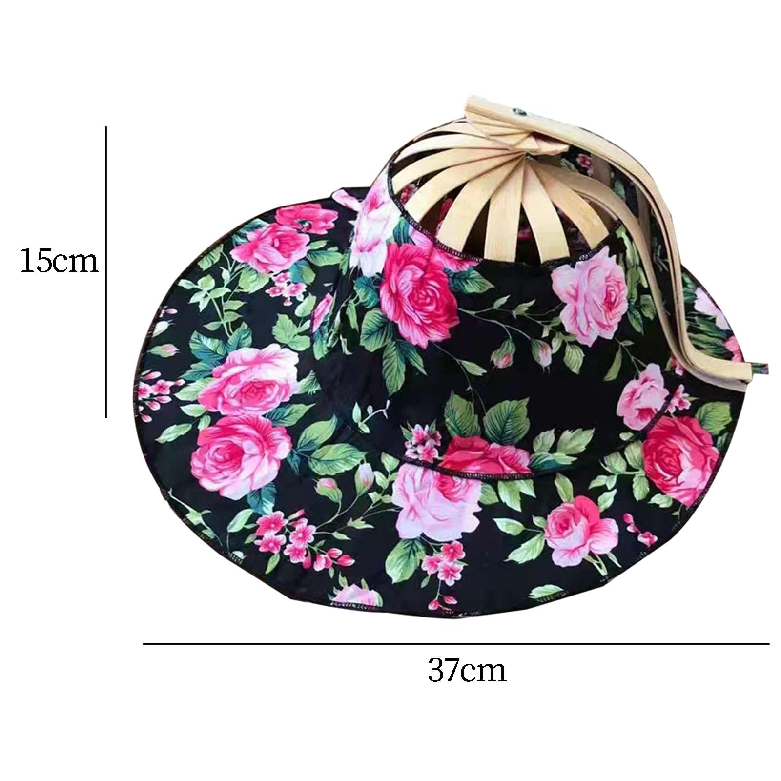 rockible 3 Ventagli di bambù, Cappello da Sole Pieghevole, Cappello di Protezione Solare Floreale, Leggero, Multifunzionale, Design Traforato, Cappello Pieghev