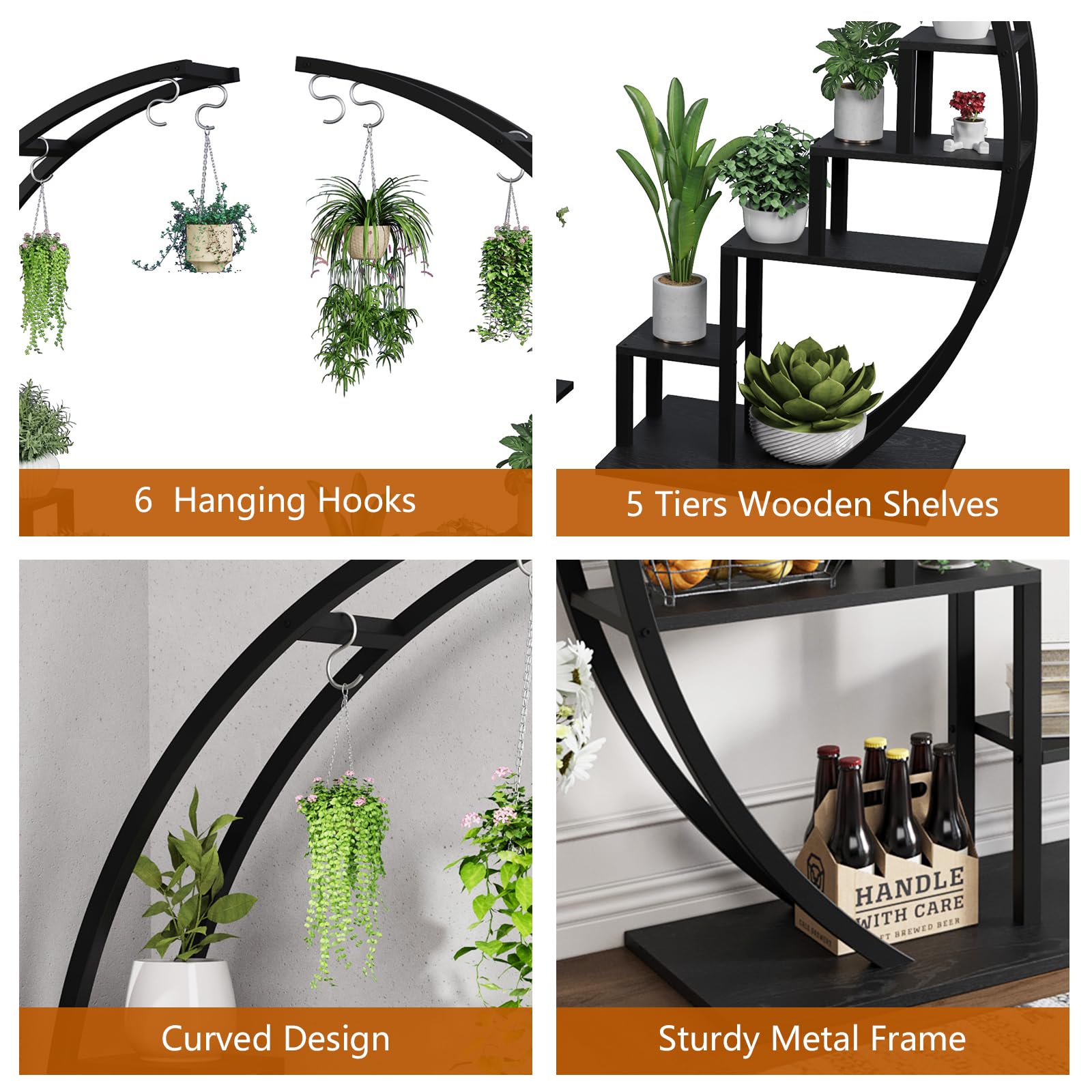 Lot De 2 étagères à Plantes Demi‑Lune 5 Niveaux Métal