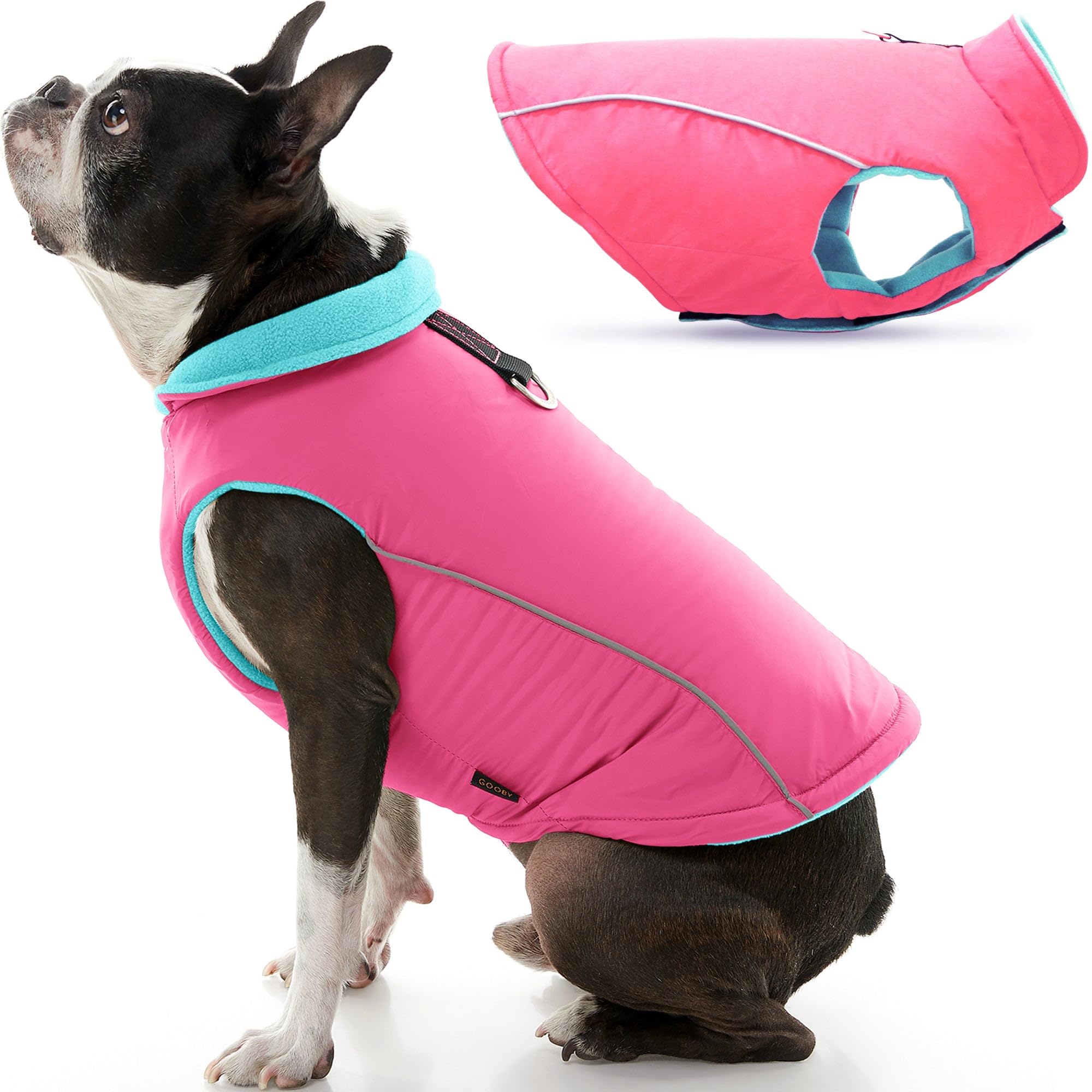 Gooby Cold Weather Fleece Lined Sports Dog Vest with Reflective Lining, Medium, Pink
