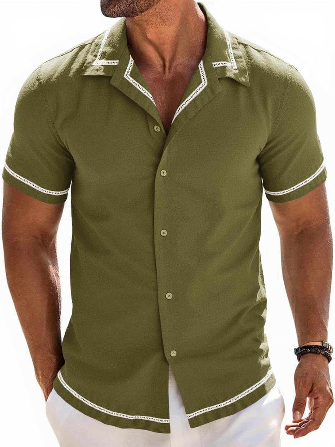 Runcati Mens Short Sleeve Shirt Button Down Casual Cuban Linen Shirts Summer Beach Vacation Tops