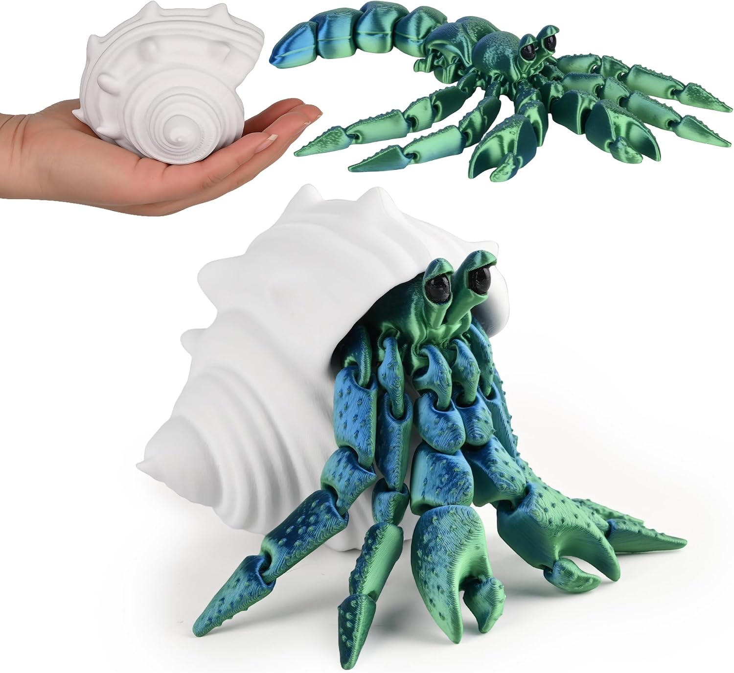 3D Printed Teal Hermit Crab Figurine Desk Toy Home Decor Collectible