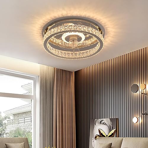 Miniatura 5 de KINDLOV Ventiladores de techo de cristal con luces, ventilador de techo moderno con control remoto, ventilador de techo de perfil bajo con luz LED
