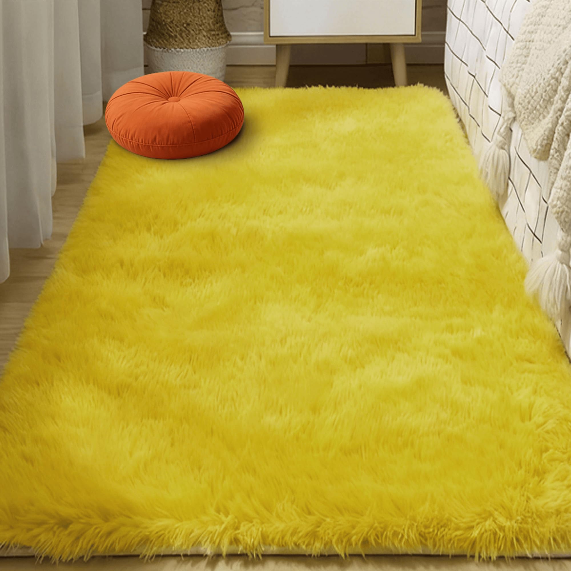 Tapis de salon 160 x 290 cm jaune pour réchauffer un sol froid
