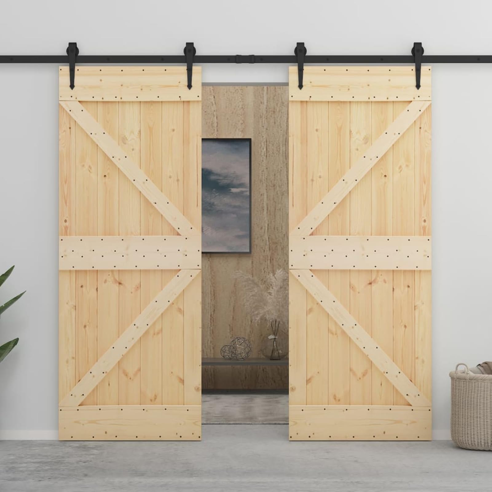 Homgoday Porta Scorrevole in Legno, Ingresso Casa, Bagno, Soggiorno, Porta Stalla, 90 x 210 cm, Legno Massello di Pino